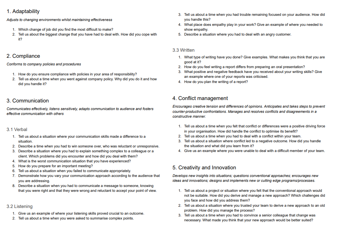 competency-based interview questions